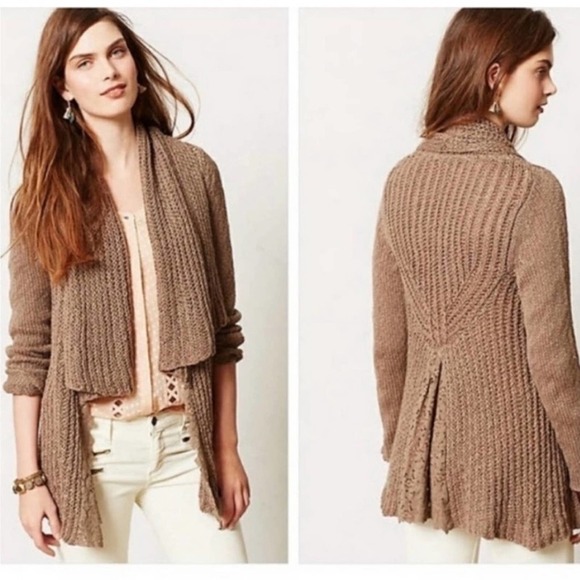 Anthropologie Knitted & Knotted brown open front cardigan small - Picture 1 of 8